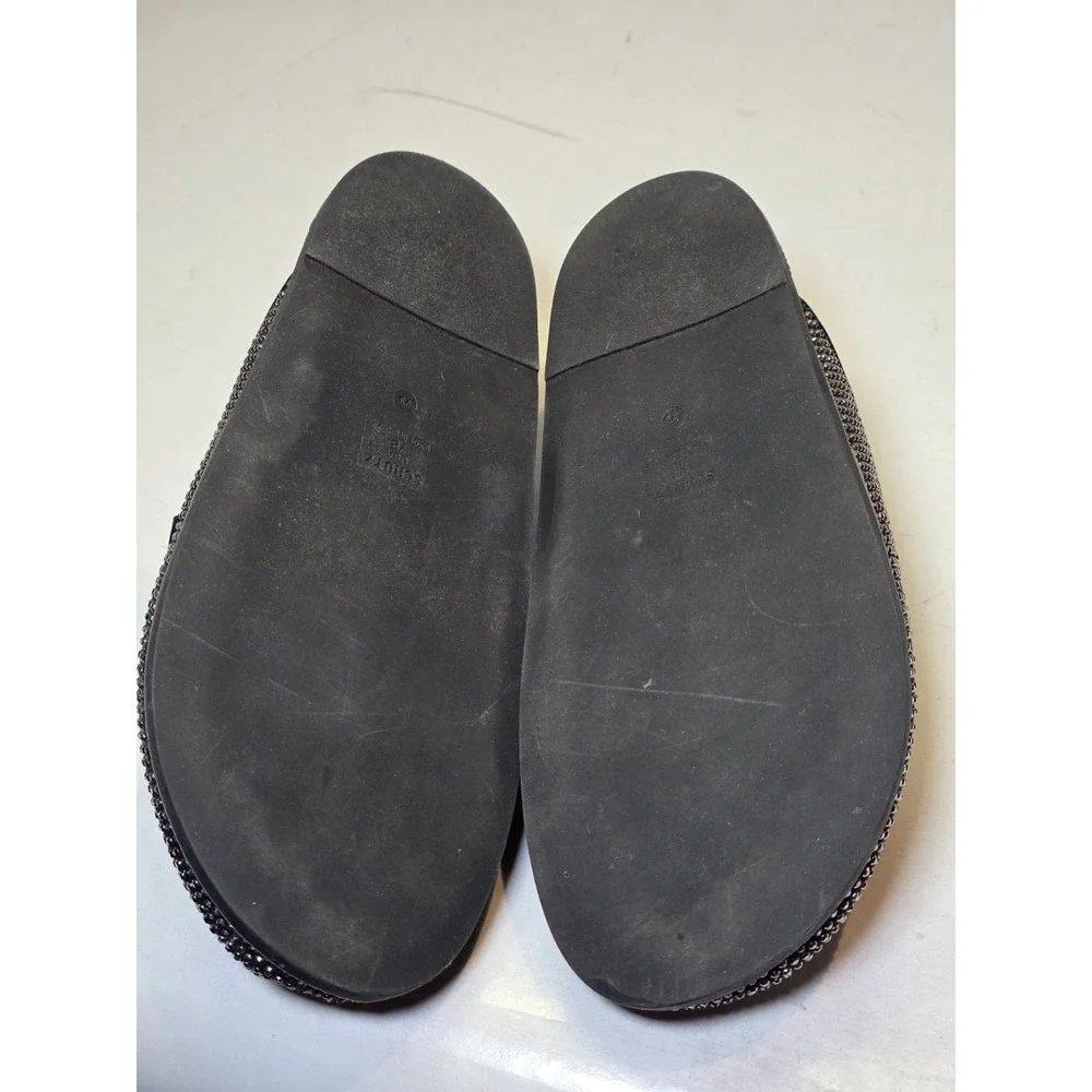 Schutz Ava Women's Shoes Size 7 B Black Leather Mule Metallic Slip‎ On Slides